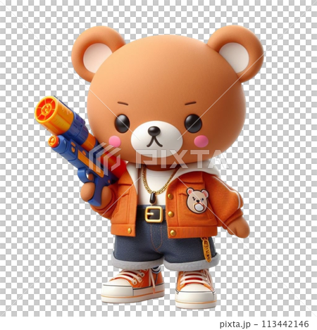 bear holding a water gun 3D render illustration bear holding a water gun 3D render illustration 113442146