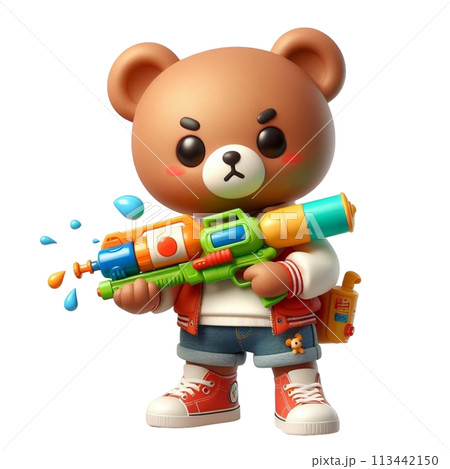 bear holding a water gun 3D render illustration 113442150