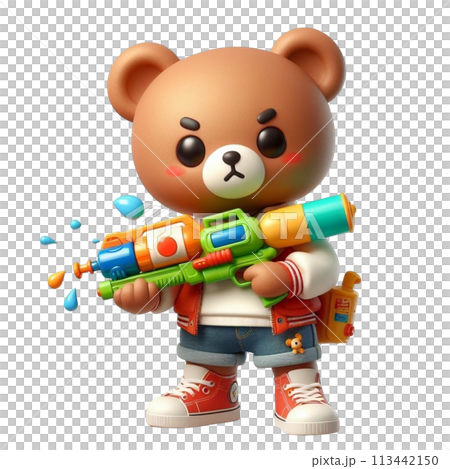 bear holding a water gun 3D render illustration 113442150