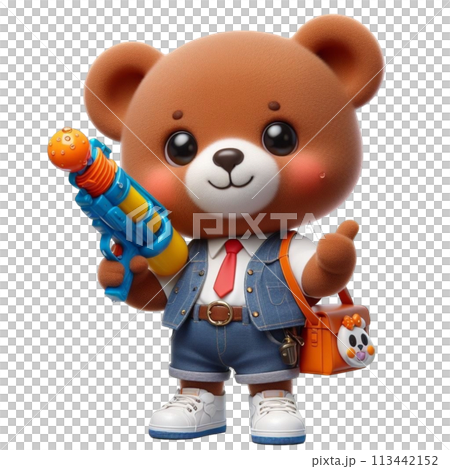 bear holding a water gun 3D render illustration bear holding a water gun 3D render illustration 113442152
