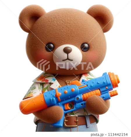 bear holding a water gun 3D render illustration bear holding a water gun 3D render illustration 113442154