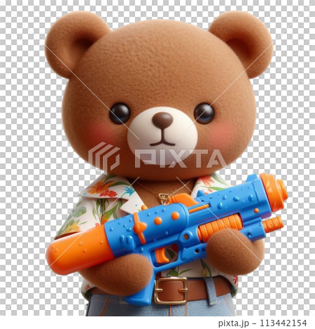 bear holding a water gun 3D render illustration bear holding a water gun 3D render illustration 113442154