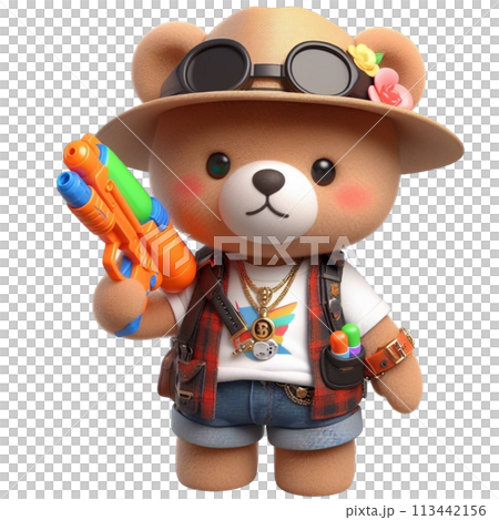 bear holding a water gun 3D render illustration bear holding a water gun 3D render illustration 113442156