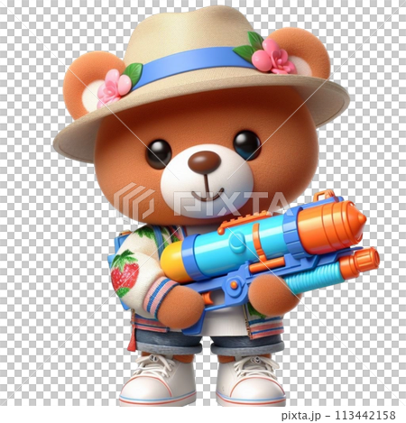 bear holding a water gun 3D render illustration bear holding a water gun 3D render illustration 113442158