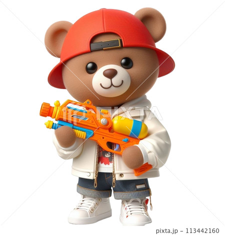 bear holding a water gun 3D render illustration 113442160