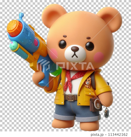 bear holding a water gun 3D render illustration bear holding a water gun 3D render illustration 113442162
