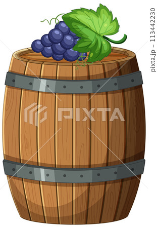 Vintage Wooden Barrel with Grapes 113442230
