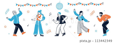 Happy disco club young people dancing enjoying discotheque party 113442349