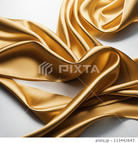 Gold silk fabric background and texture. Gold satin textured background material 113442643