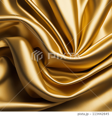 Gold silk fabric background and texture. Gold satin textured background material 113442645