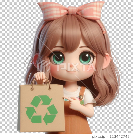 child holding a recycling bag 3D render illustration child holding a recycling bag 3D render illustration 113442745