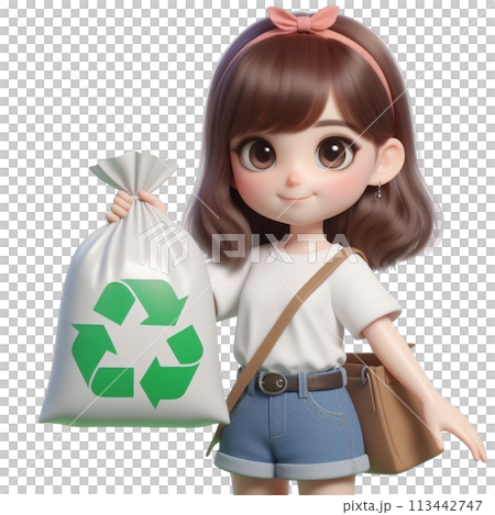 child holding a recycling bag 3D render illustration child holding a recycling bag 3D render illustration 113442747