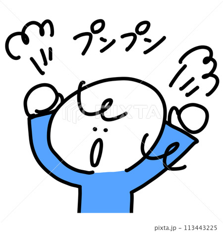 拳を上げて怒る女性　上半身　シンプルで可愛い線画イラスト 113443225