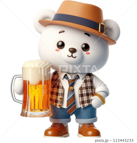 bear holding a beer glass 3D render illustration bear holding a beer glass 3D render illustration 113443233