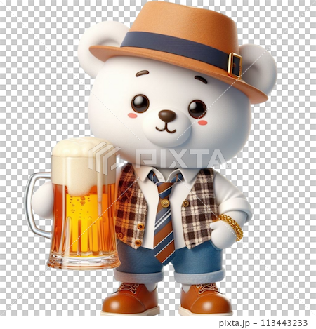 bear holding a beer glass 3D render illustration bear holding a beer glass 3D render illustration 113443233