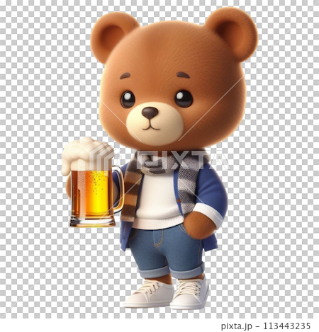 bear holding a beer glass 3D render illustration 113443235