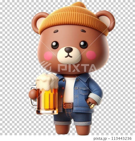 bear holding a beer glass 3D render illustration 113443236