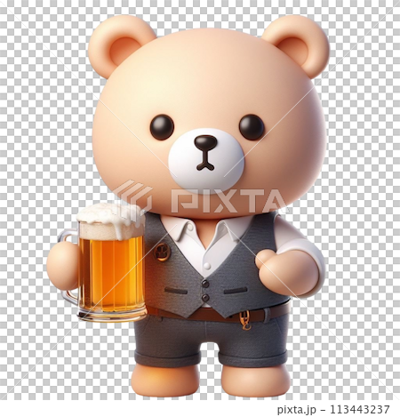 bear holding a beer glass 3D render illustration 113443237