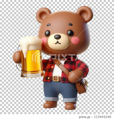 bear holding a beer glass 3D render illustration bear holding a beer glass 3D render illustration 113443240