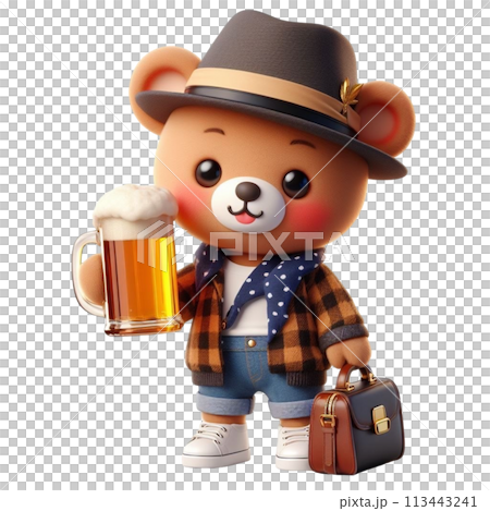 bear holding a beer glass 3D render illustration bear holding a beer glass 3D render illustration 113443241