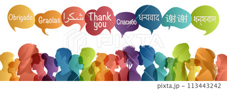 Speech bubbles with text Thank you in various international languages.Group of silhouette multicultural people profile from different country and continents.Thanks.Thankful.Diversity Speech bubbles with text Thank you in various international languages.Group of silhouette multicultural people profile from different country and continents.Thanks.Thankful.Diversity 113443242