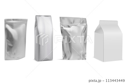 Food bag template. Coffee foil sachet mock up Food bag template. Coffee foil sachet mock up 113443449