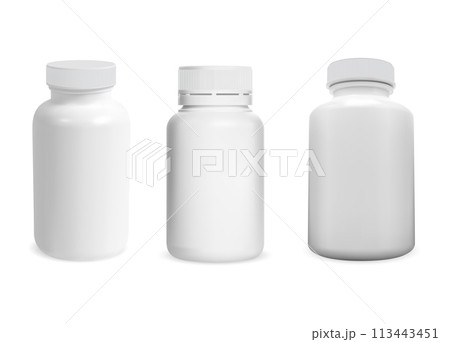 Medicine pill bottle blank. White supplement jar 113443451