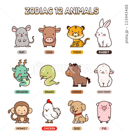 asia 12 animal zodiac character illustration asia 12 animal zodiac character illustration 113443488