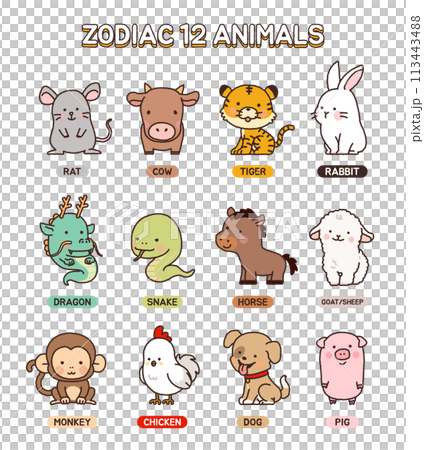 asia 12 animal zodiac character illustration asia 12 animal zodiac character illustration 113443488