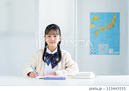 勉強する中学生の女の子 勉強する中学生の女の子 113443555