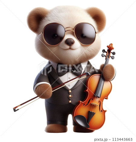 bear holding a violin 3D render illustration bear holding a violin 3D render illustration 113443663