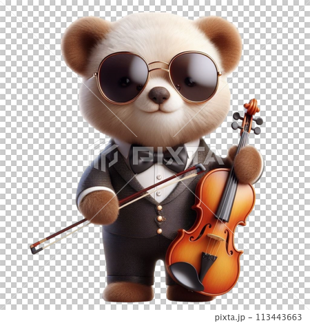 bear holding a violin 3D render illustration bear holding a violin 3D render illustration 113443663
