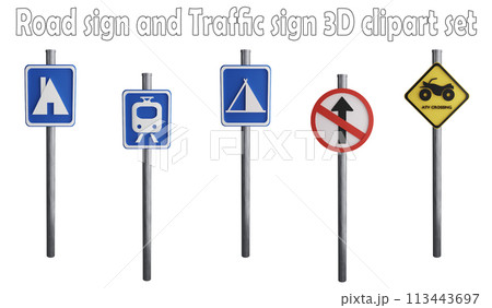 Road sign and traffic sign clipart element ,3D render road sign concept isolated on white background icon set No.36 113443697