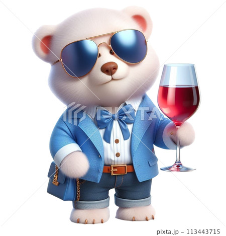 bear holding a wine glass 3D render illustration 113443715