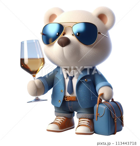 bear holding a wine glass 3D render illustration 113443718