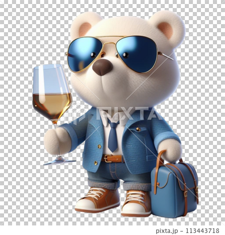bear holding a wine glass 3D render illustration 113443718