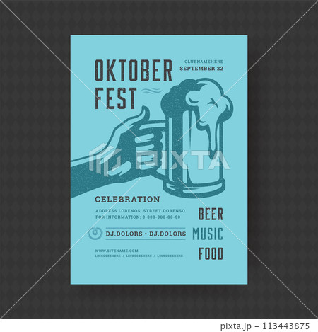 Oktoberfest party flyer vintage typography template design invitation beer festival celebration vector poster. 113443875