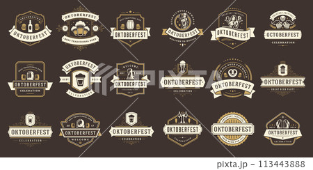 Oktoberfest badges and labels set vintage typographic design templates vector illustration. Oktoberfest badges and labels set vintage typographic design templates vector illustration. 113443888
