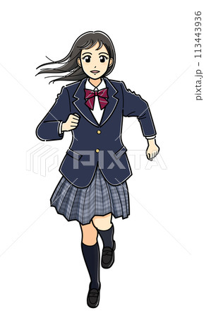 走っているブレザーの女子高生 走っているブレザーの女子高生 113443936
