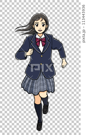 走っているブレザーの女子高生 走っているブレザーの女子高生 113443936