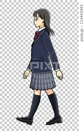 穿著西裝外套走路的高中女生(側身) 穿著西裝外套走路的高中女生(側身) 113443943