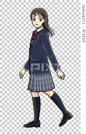 A high school girl in a blazer walking sideways A high school girl in a blazer walking sideways 113443945