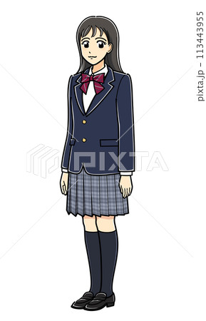 斜め向きで立つブレザーの女子高生 斜め向きで立つブレザーの女子高生 113443955