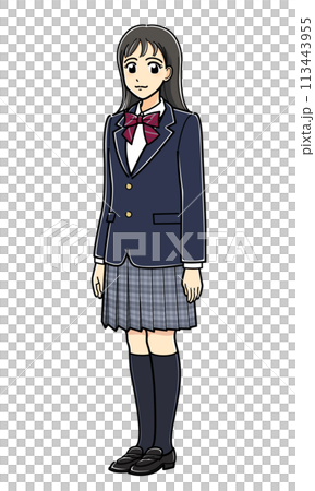 斜め向きで立つブレザーの女子高生 斜め向きで立つブレザーの女子高生 113443955