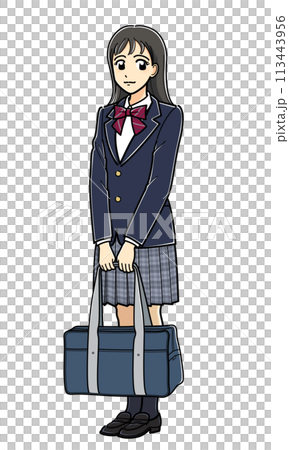 穿著西裝外套的高中女孩背著書包斜站著 113443956