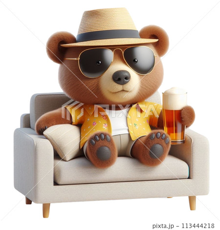 bear sitting on the sofa 3D render illustration 113444218