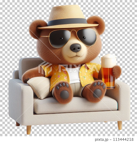bear sitting on the sofa 3D render illustration 113444218