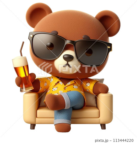 bear sitting on the sofa 3D render illustration 113444220