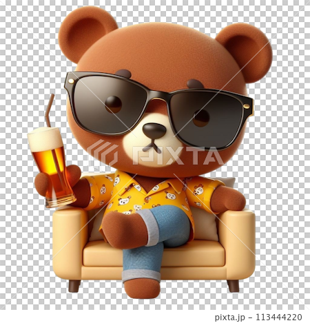 bear sitting on the sofa 3D render illustration 113444220
