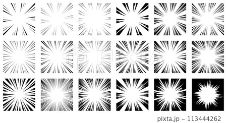 黒色の集中線の素材セット 113444262